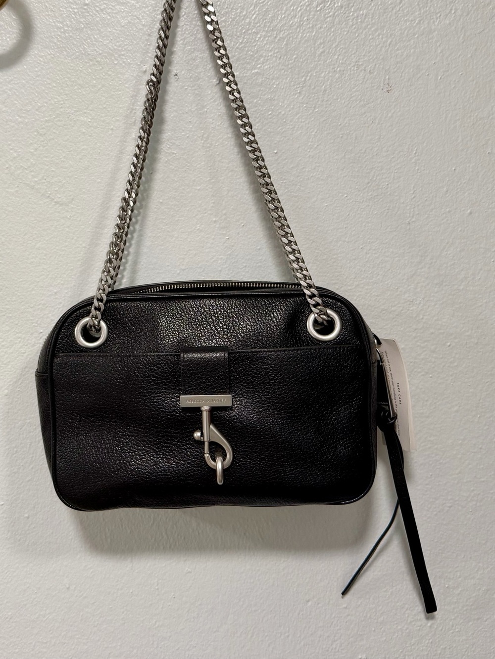Rebecca Minkoff Black Leather Shoulder Bag with Chain Strap